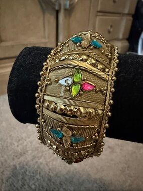 Gold Embellished Multicolor Stone Cuff Bracelet
